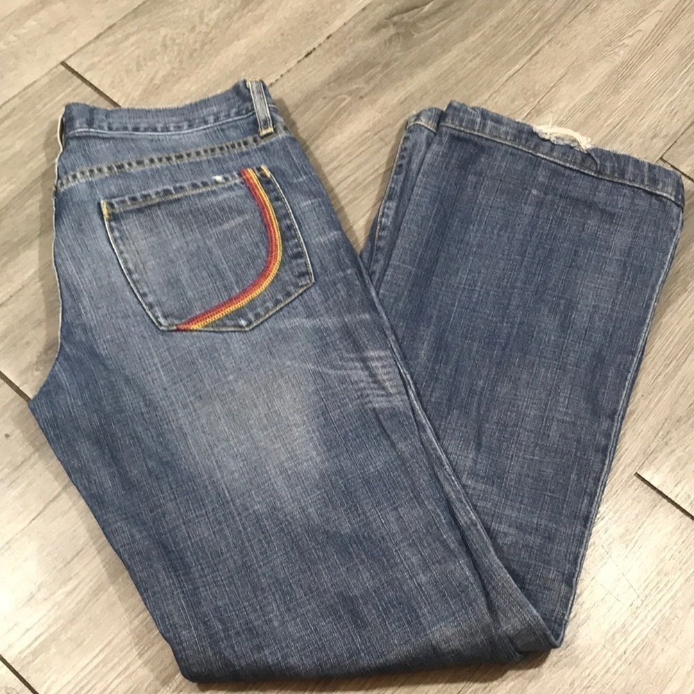 Paper Denim & Cloth size 29 Embroidered Rainbow Pocket Distressed Flare‎ Jeans